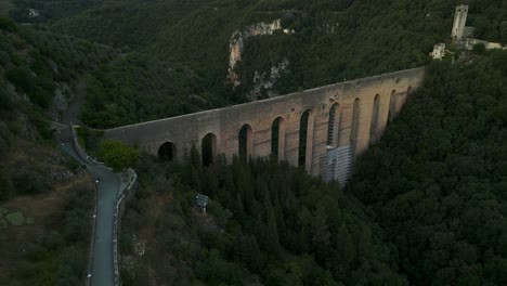 Cinematic-view-of-Spoleto-Roman-ancient-aqueduct-in-Umbria-region-of-Italy