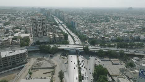 Aerial-View-Of-Shahrah-e-Faisal-Road-Flyover-In-Karachi