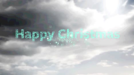 Green-christmas-text-over-fireworks-exploding-against-dark-clouds-in-the-sky