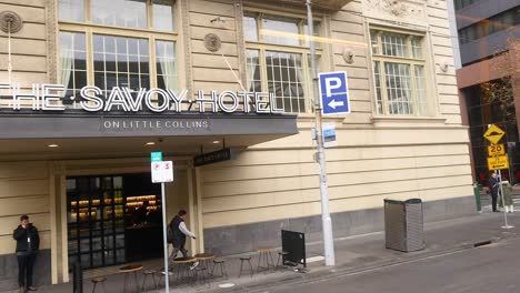 pedestrians and traffic near melbourne's savoy hotel