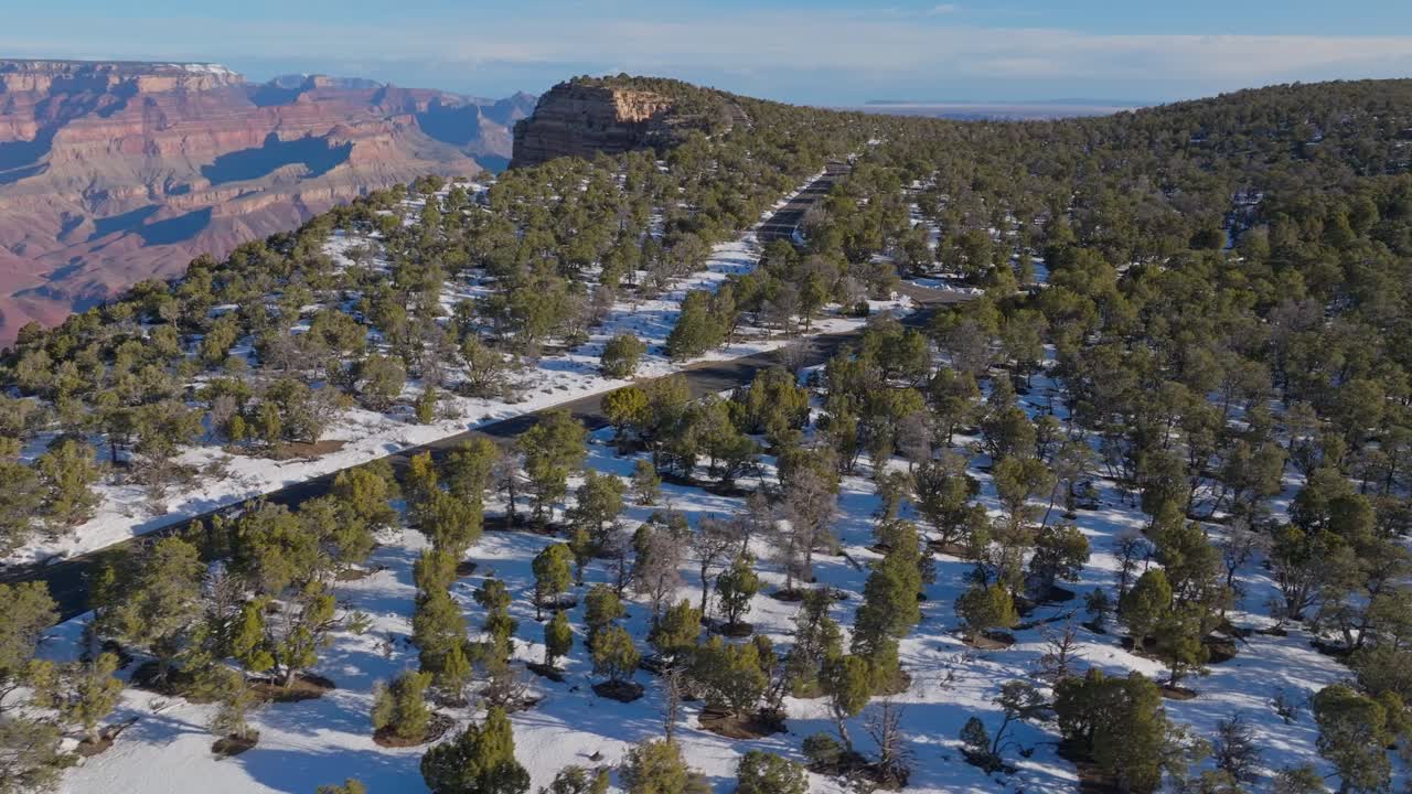 árboles verdes del bosque en la nieve en la vista panorámica cerca del parque nacional del gran cañón en arizona, ee.uu.