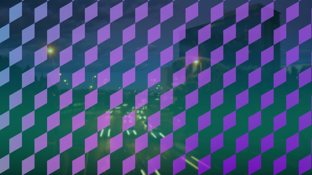 patrones de diamantes y una autopista ocupada con coches