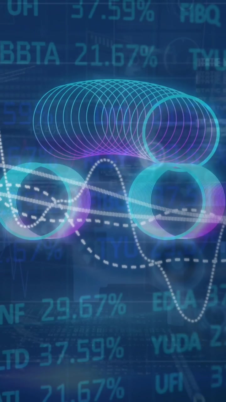 Dynamic Digital Animation Showing Financial Data and Abstract Graphs
