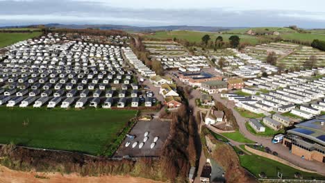 Aerial-View-Of-Ladram-Bay-Holiday-Park-On-Clear-Day