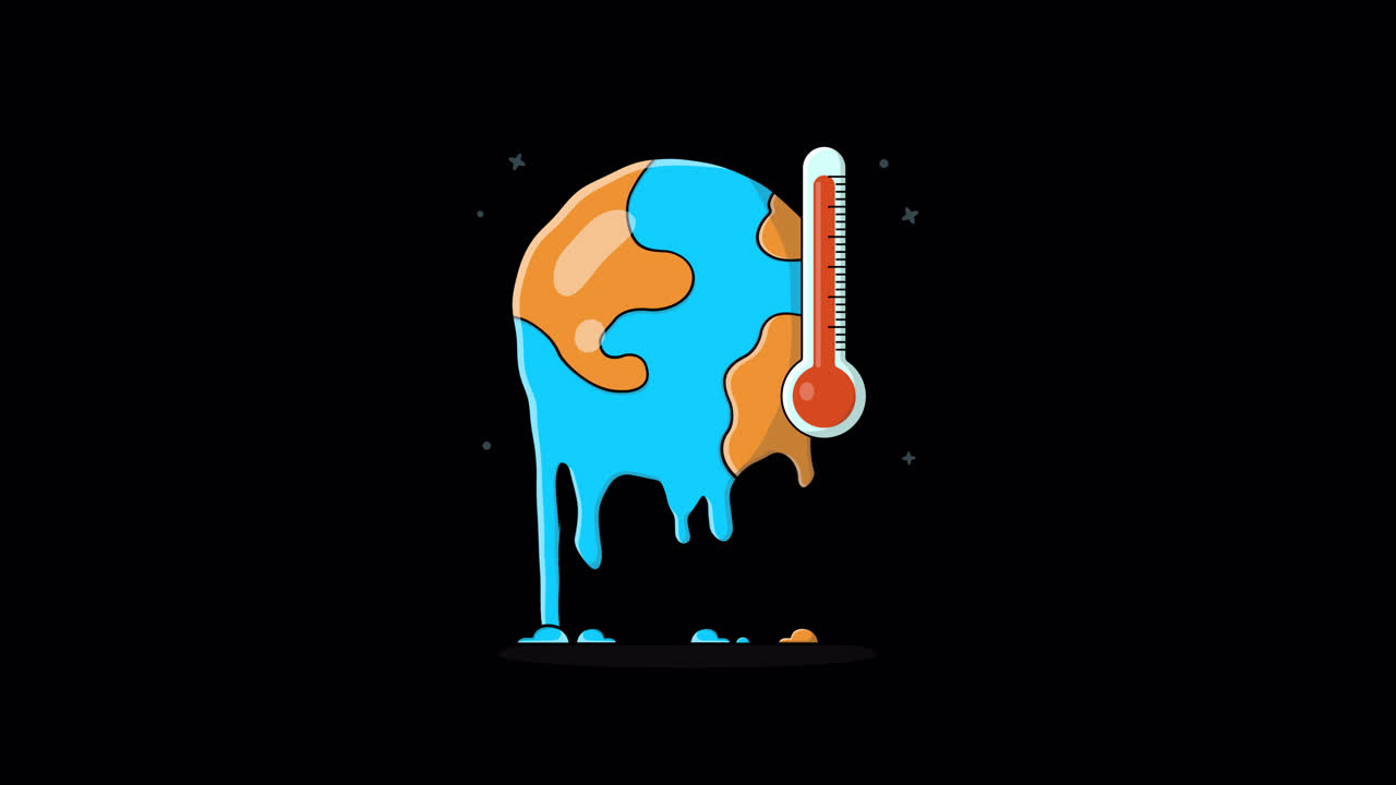 Animated Earth Melting with Rising Thermometer for Global Warming