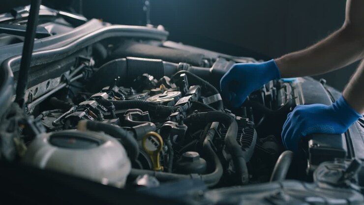 Mechanic Working on a Car Engine