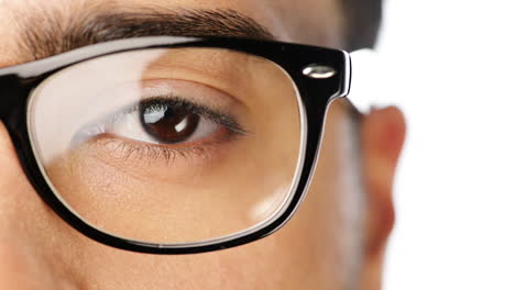 close-up of a person wearing glasses