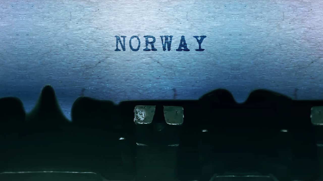 Norway word closeup being typing and centered on a sheet of paper on old vintage typewriter
