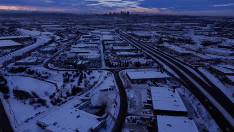 aerial shot of downtown calgary at night