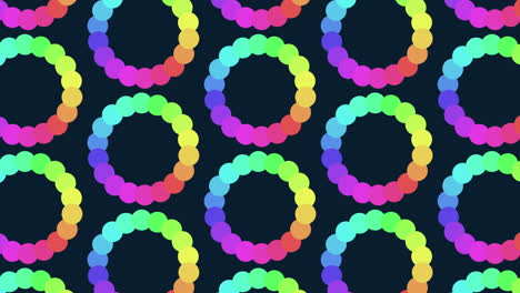 Vibrant floating circles a playful and colorful repeating pattern on a black background