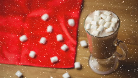 nieve cayendo con chocolate caliente de navidad