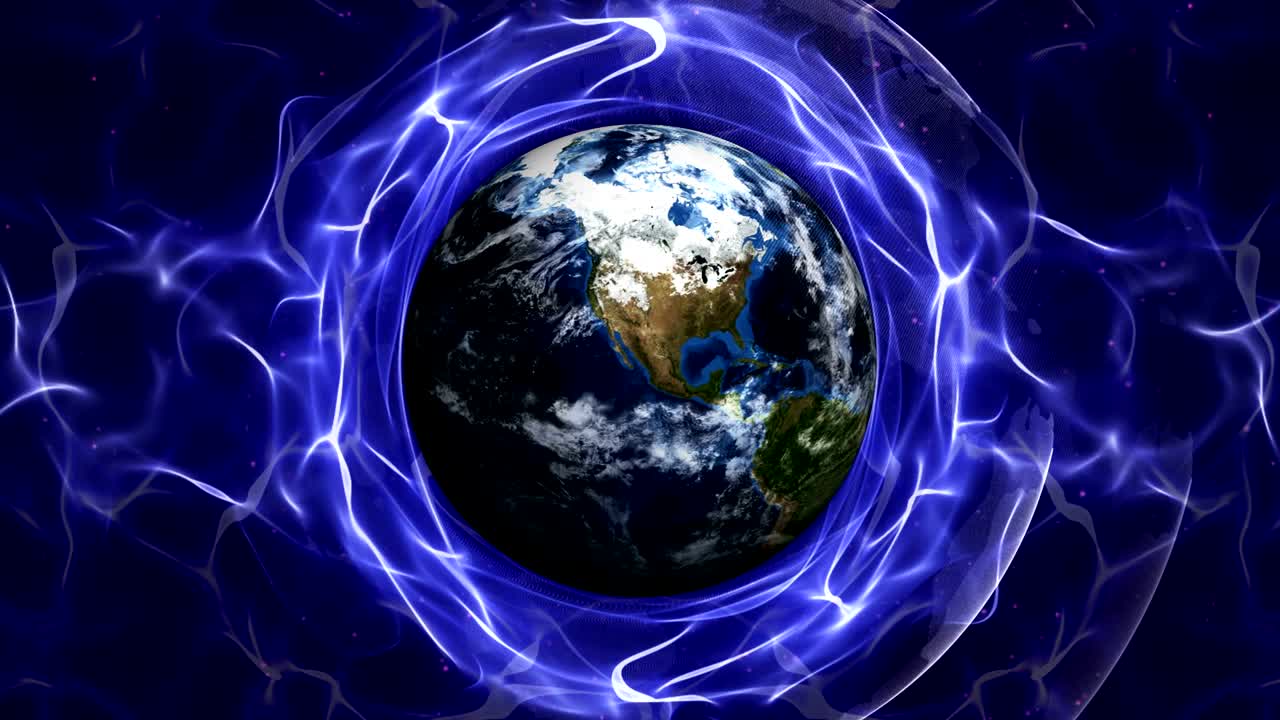 Animazione ad anello di Terra e fibre, Rendering, Sfondo, Universo, Energia, Concetto, Loop