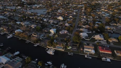 Aerial-view-of-Apollo-Beach,-Florida-canals-lined-with-boats