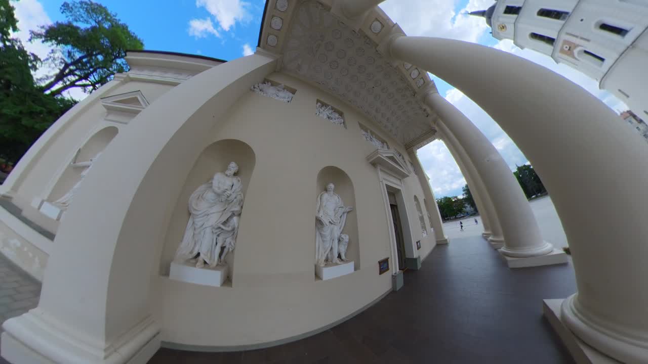 Panoramic View of Vilnius Cathedral Facade with Statues