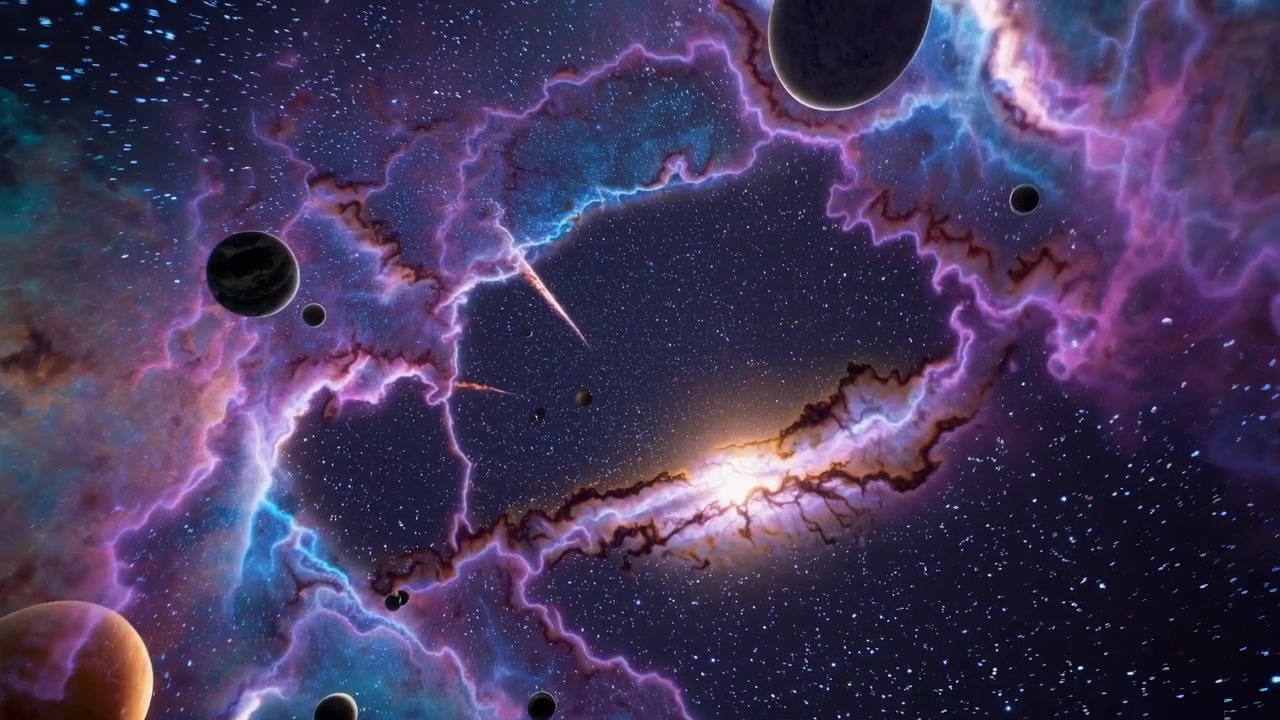 Cinematic Space Journey Through Vibrant Nebula and Planets