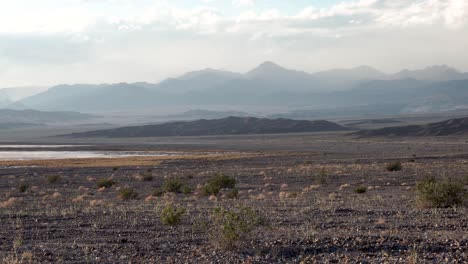 gravely ground with shrubs in mojave desert, california, aerial flyover low slow shot