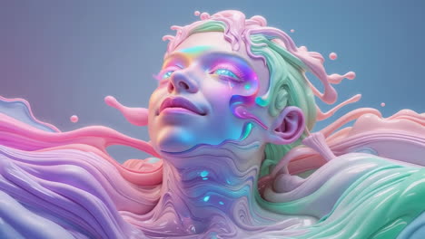 dreamlike liquid portrait in pastel hues