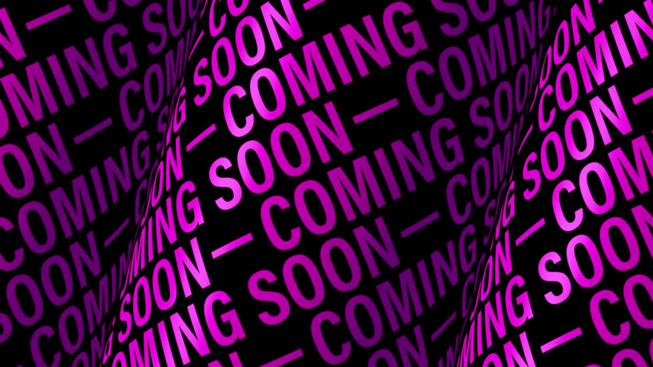 dentro de poco la animación 3d magenta púrpura índigo tubo de texto animación de bucle sin costuras en fondo negro. fondo de bucle 4k para tráiler de película, teaser de música, video de introducción, outro, promoción de espectáculo.