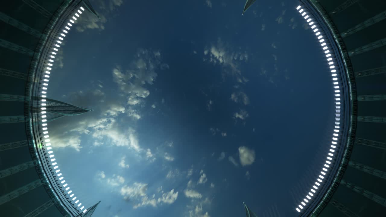 Sguardo verso il tetto dello stadio e il cielo.