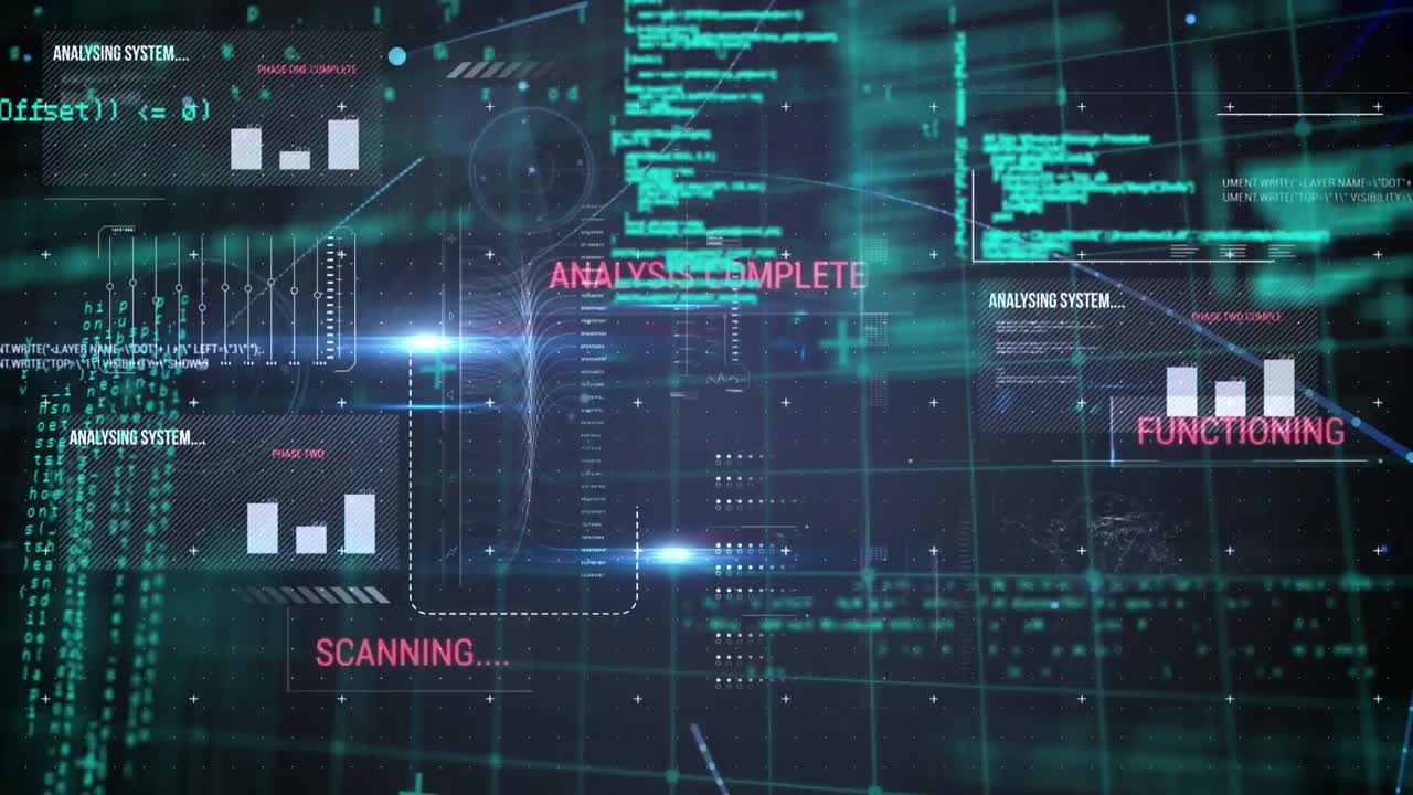 Animation of data processing on black background