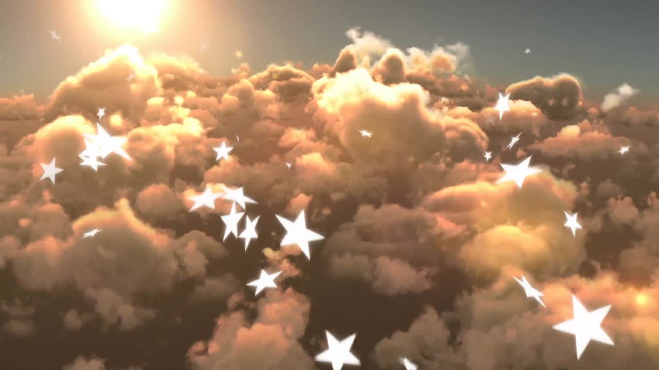 구름이 많은 하늘 위에 떨어지는 별의 애니메이션