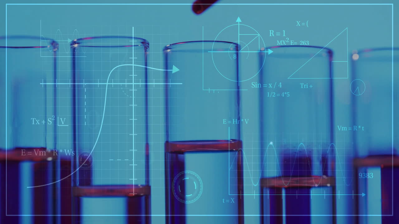 실험실에서 실험 튜브를 통해 과학적 데이터 처리의 애니메이션