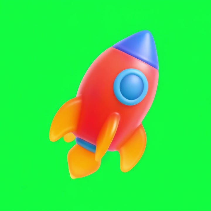 3D Animated Rocket Ship Floating Against Green Screen Background