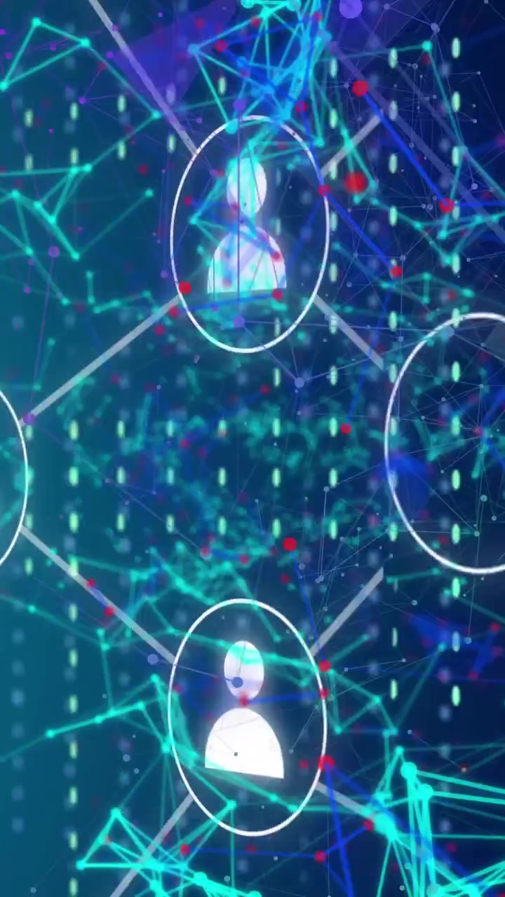 Animazione di icone digitali, connessioni ed elaborazione dati