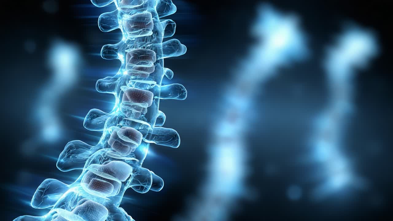 Exploring the Intricacies of the Human Spine: A Detailed Visualization of Vertebral Structures and Their Neural Connections in a Radiant, Ethereal Setting
