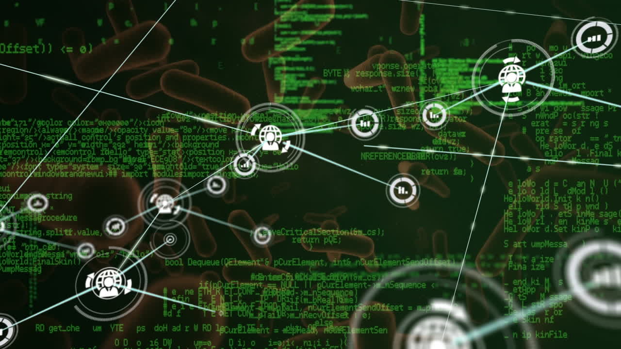 red de iconos de perfil y procesamiento de datos sobre múltiples vasos sanguíneos en fondo verde