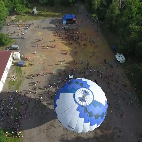 hot air balloons have completed filling up. vinnitsa, ukraine - july 2017: hot air balloons have completed filling up and are ready to make their ascent in the summer