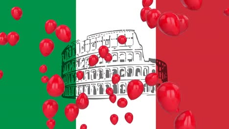 Animation-of-balloons-over-colosseum-and-flag-of-italy