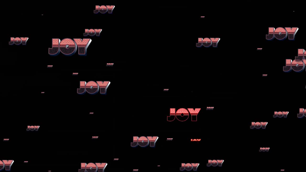Animation of joy text in repetition at christmas on black background