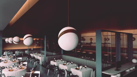 diseño interior moderno del restaurante con elegantes lámparas colgantes de esfera