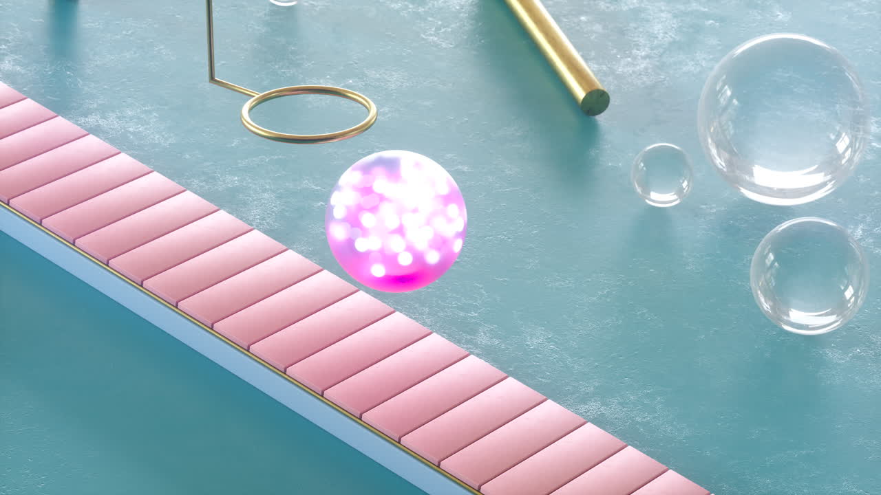 3d Satisfying video of looped animation with soft bubble falling on mechanical conveyor