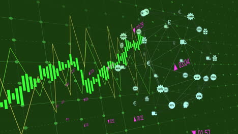 Animación-Del-Procesamiento-De-Datos-Financieros-A-Través-De-Una-Red-De-Conexiones-Con-íconos