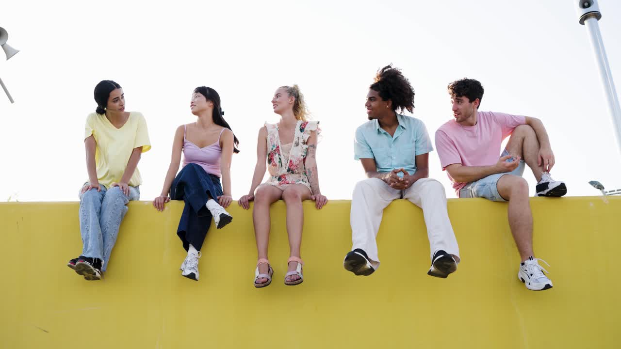 Group of Young People Sitting on a Wall