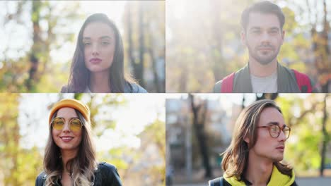 collage de diferentes jóvenes alegres en el parque en un día soleado