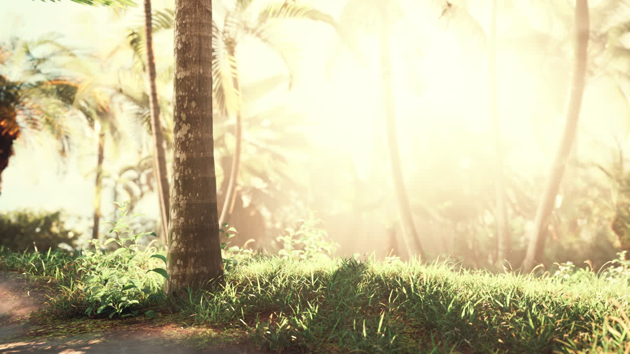 ⁇ 빛 속 에  ⁇ 나무 가 있는 열대 정원