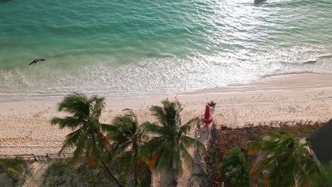 motorcycle rider on a tropical beach at sunset