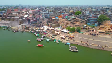 aerial view of ganga river and ghats in varanasi india