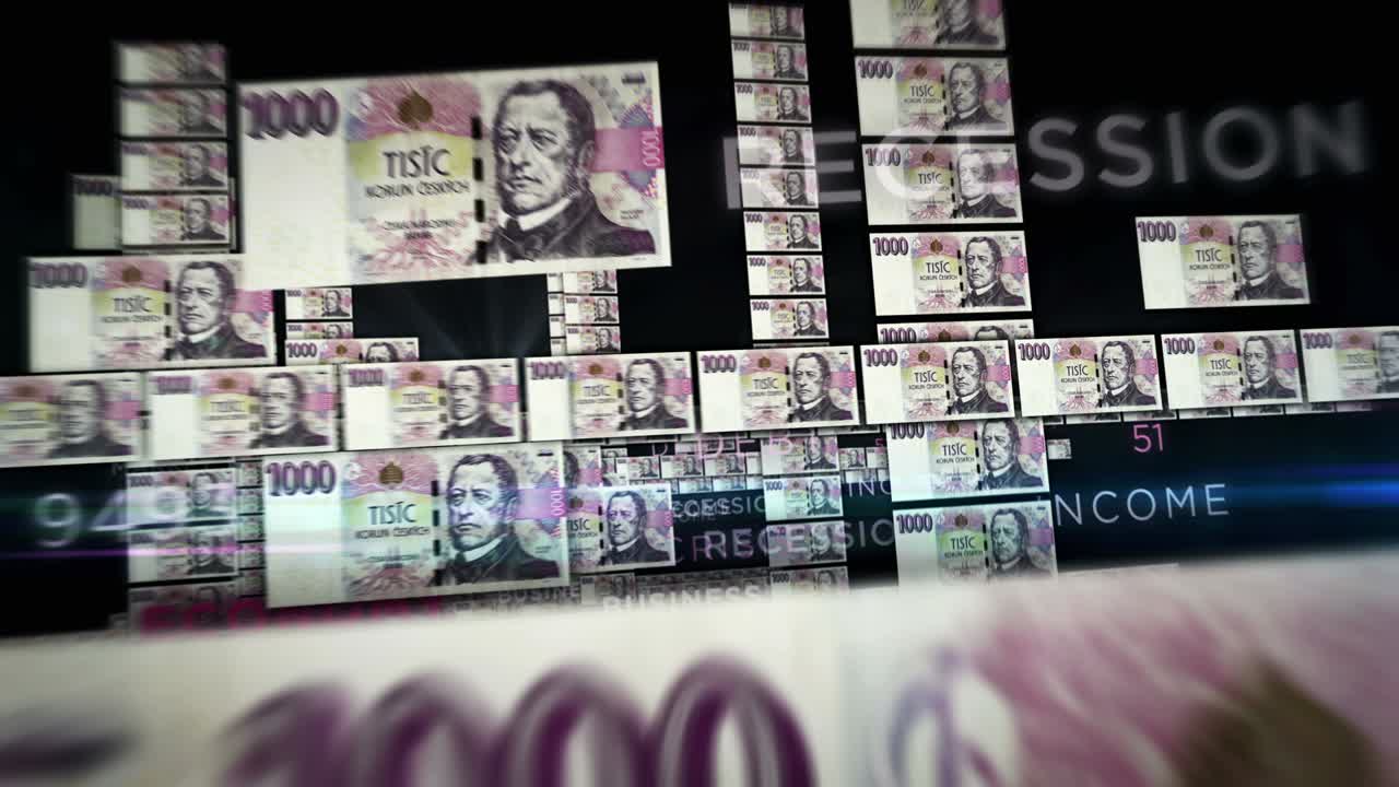 billetes de dinero en coronas checas vuelo de bucle sin costuras