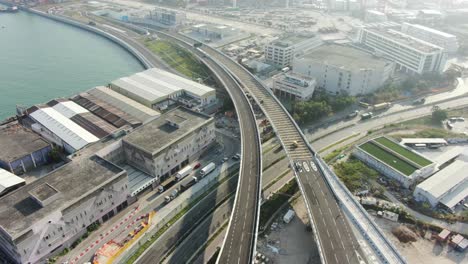 Hong-Kong-Underwater-Tunnel-linking-Chek-Lap-Kok-airport-and-Tuen-Mun,-Aerial-view
