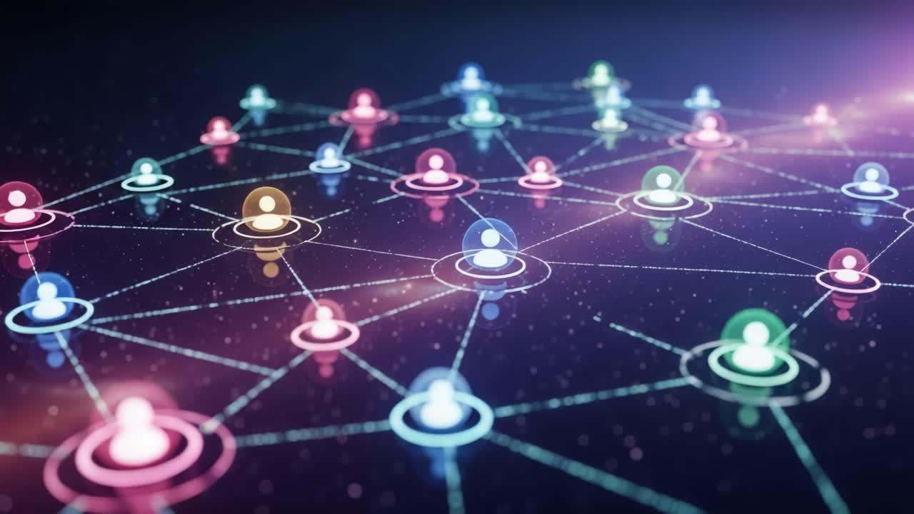 A Dynamic Visualization of a Network Connecting Individuals through Digital Interaction, Highlighting the Complexity of Social Connections and Interactions in a Modern Context.