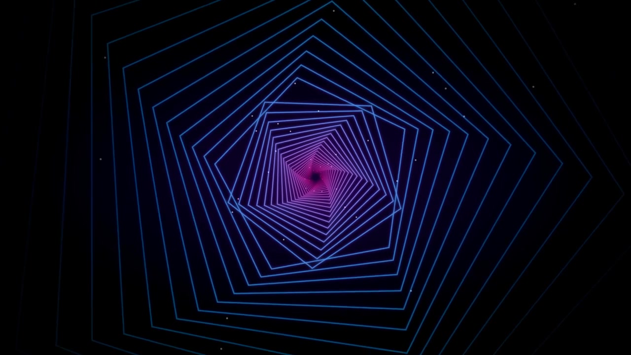 Abstract Tunnel of Glowing Neon Pentagons