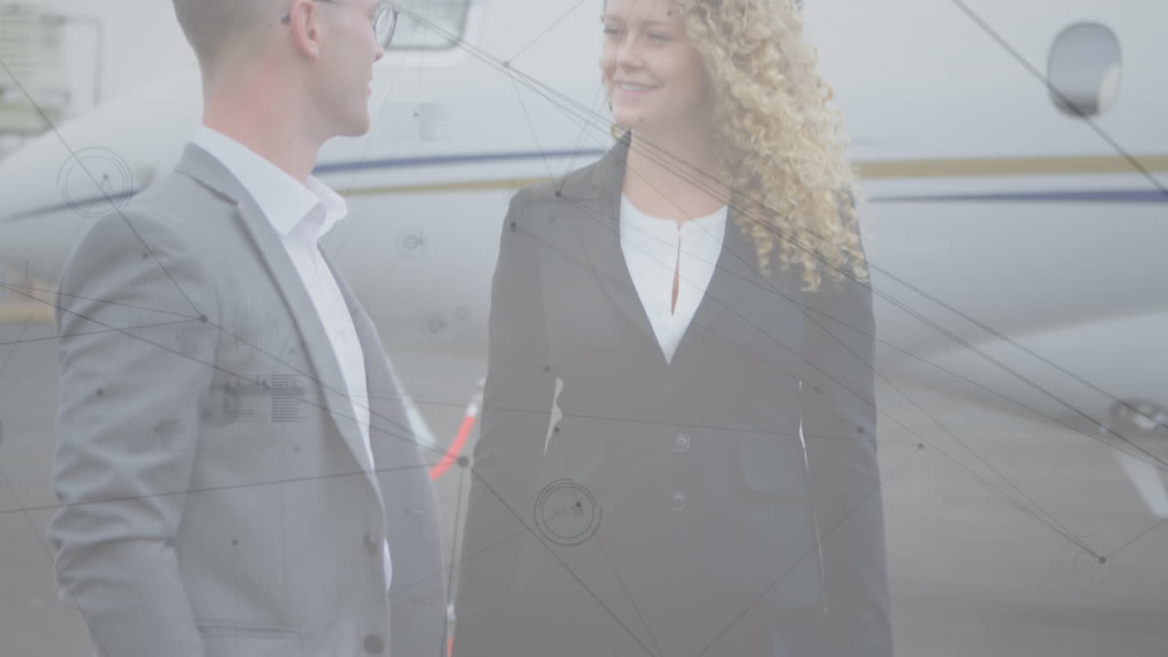 공항에서 이야기하는 사업가들에 대한 연결 네트워크의 활성화