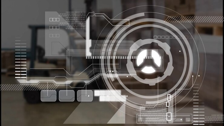 Animation of interface with round scanner and data processing against warehouse