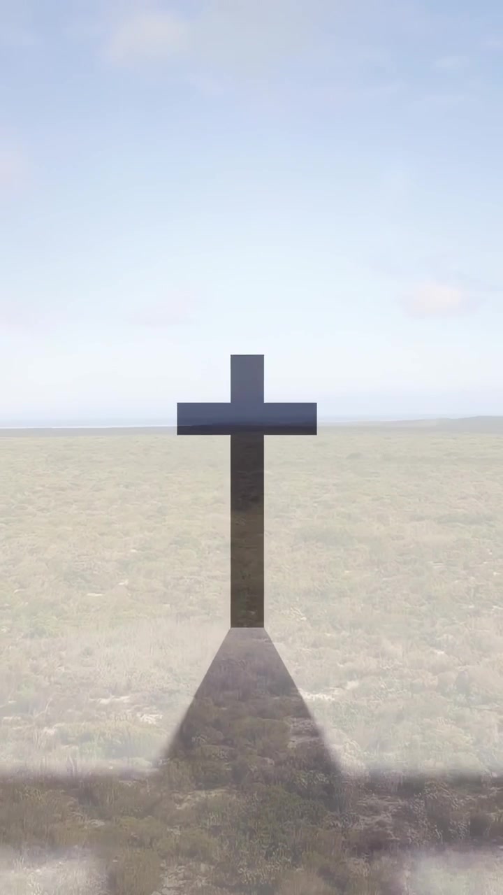 Video verticale: Overlay che sale causando l'oscuramento di una croce, proiettando una lunga ombra triangolare per mostrare il fronte.