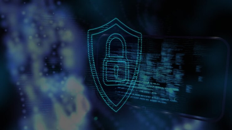 Animation of security padlock and data processing