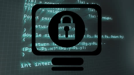 animación del procesamiento de datos y el candado de seguridad en línea sobre un fondo oscuro
